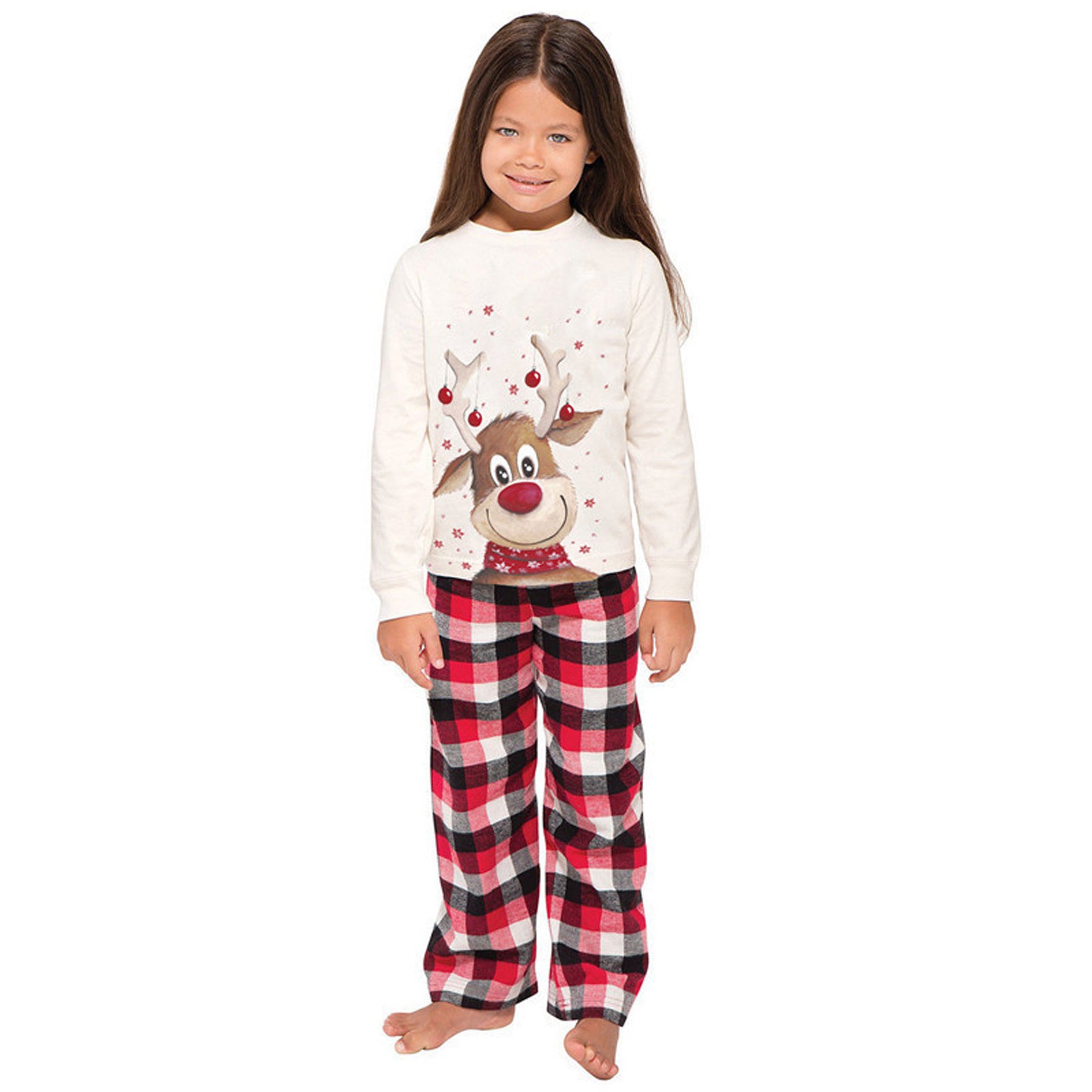 Christmas reindeer print parent-child long sleeved pajamas set