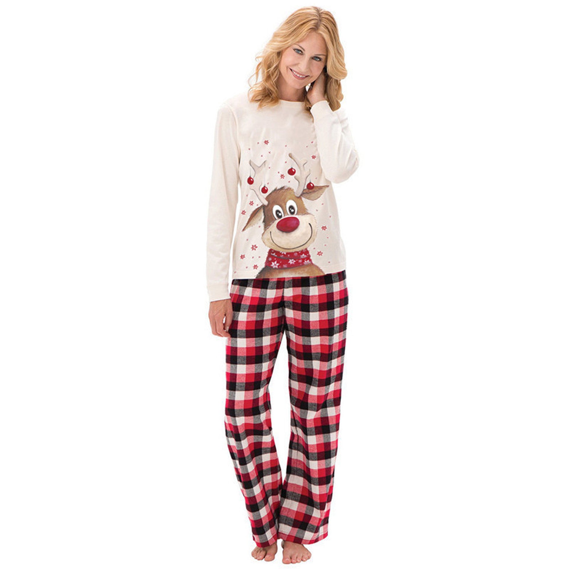 Christmas reindeer print parent-child long sleeved pajamas set