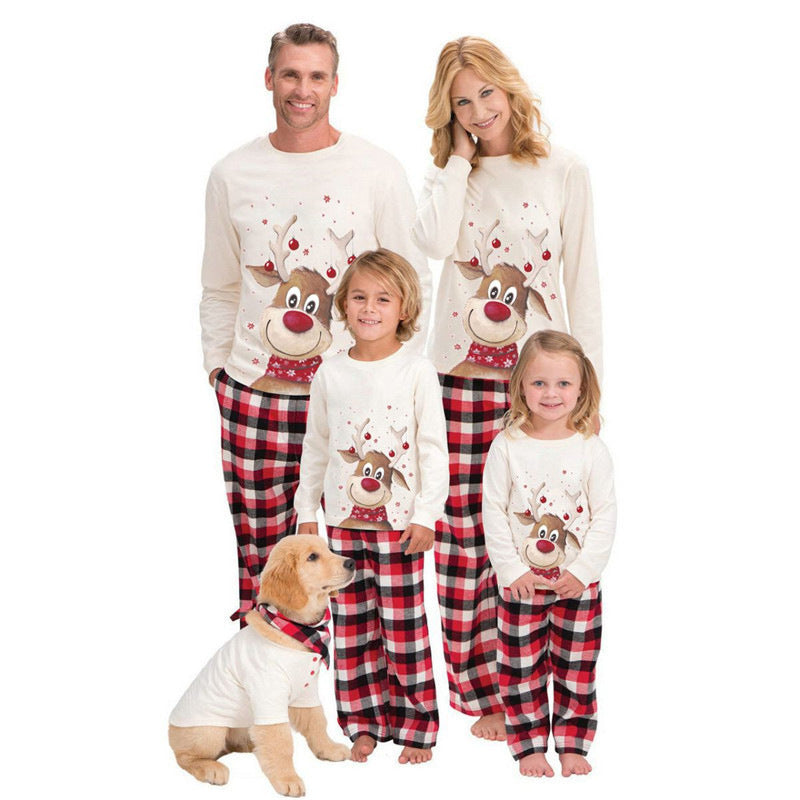 Children's Christmas reindeer print parent-child long sleeved pajamas set