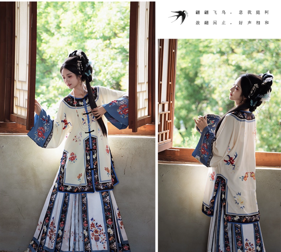 Qing Dynasty Hanfu Gege Clothing  Horse Face Skirt Ancient Costume Aoqun