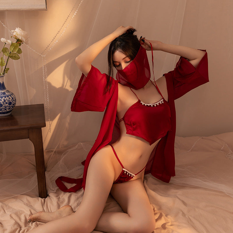 【红肚兜】Hanfu erotic lingerie, see through short skirt, bellyband, pajama set