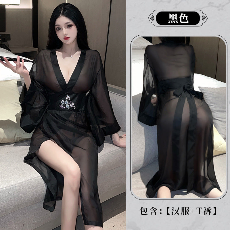 Chinese style long skirt embroidered Hanfu erotic lingerie set one-piece skirt