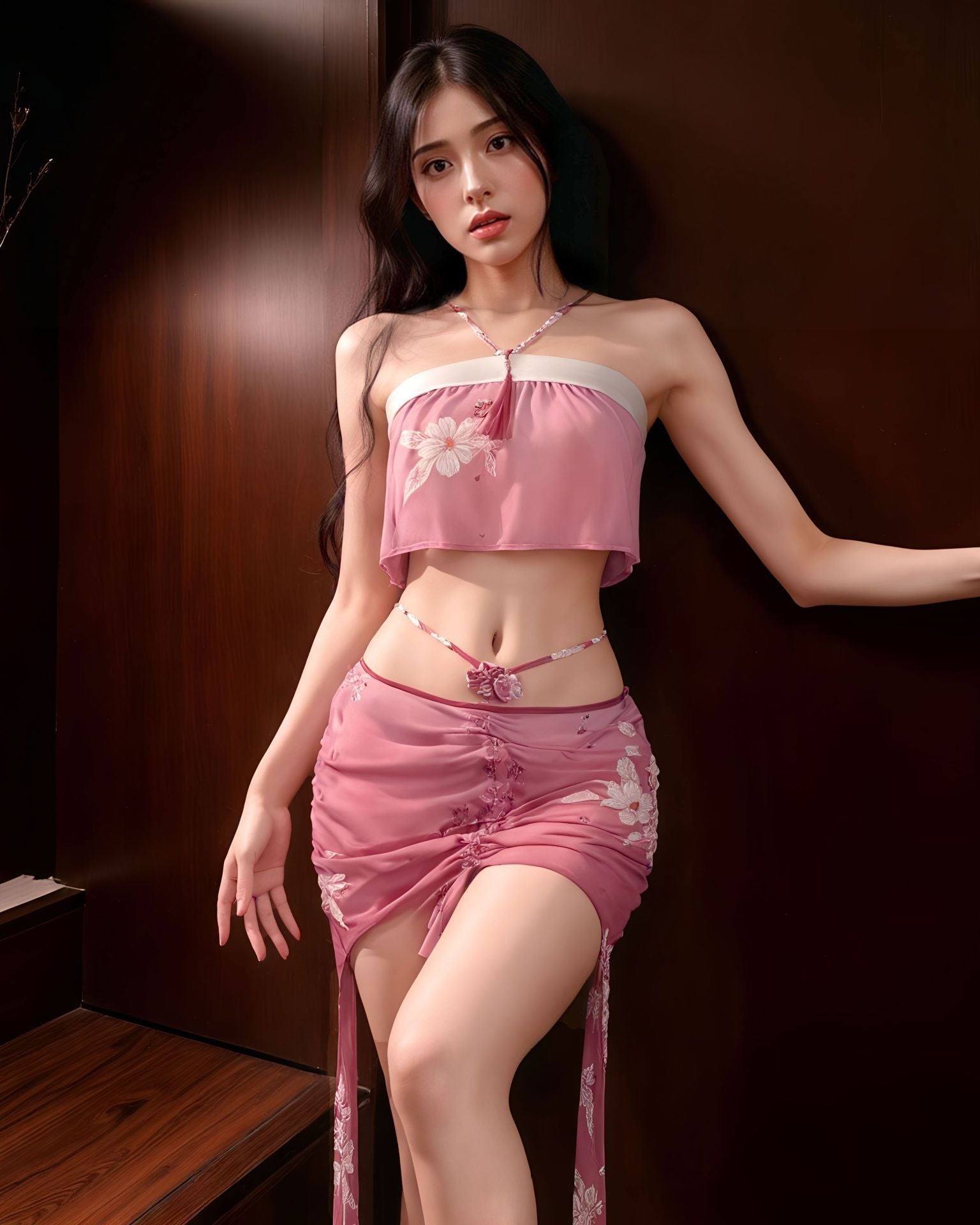 Hanfu perspective bellyband lingerie set with hollowed out slit sleepwear