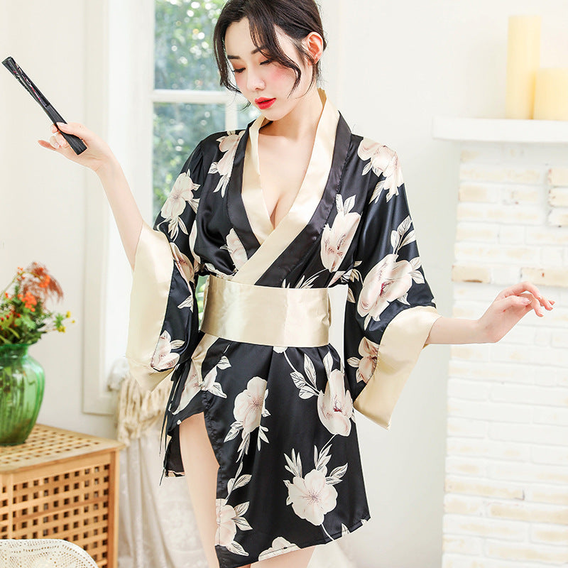 Hanfu Japanese Kimono Sexy lingerie Bow Strap Set