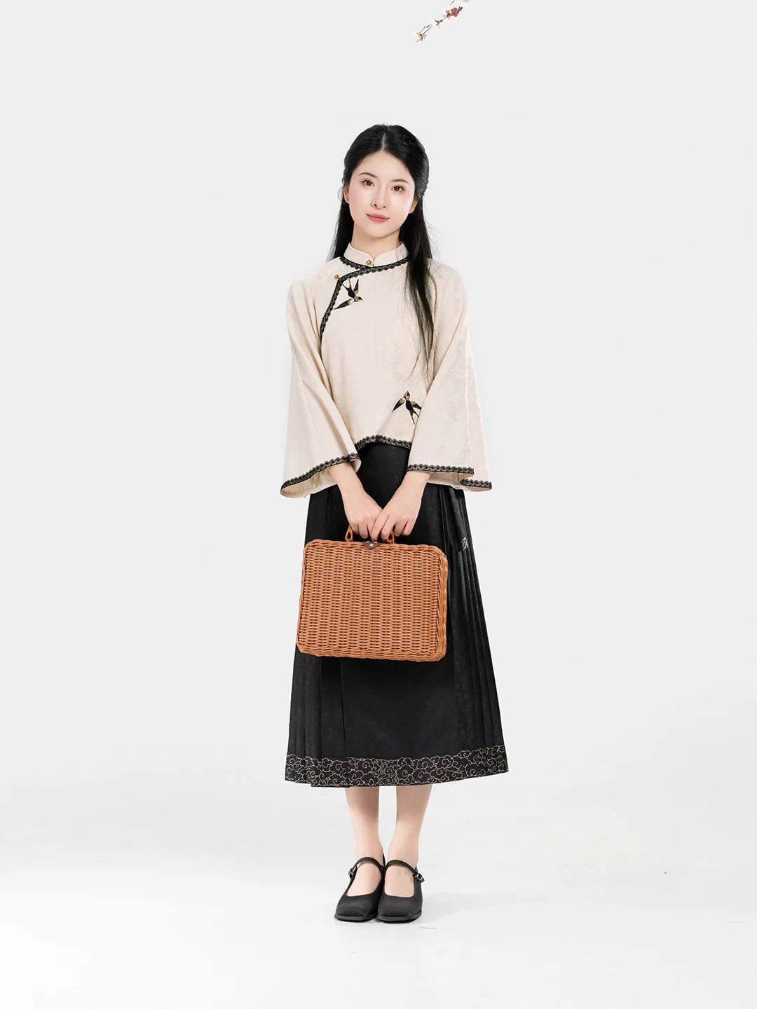New Chinese National Style Hanfu Slanted Collar Embroidered Jacquard Short Shirt with Wrap Skirt