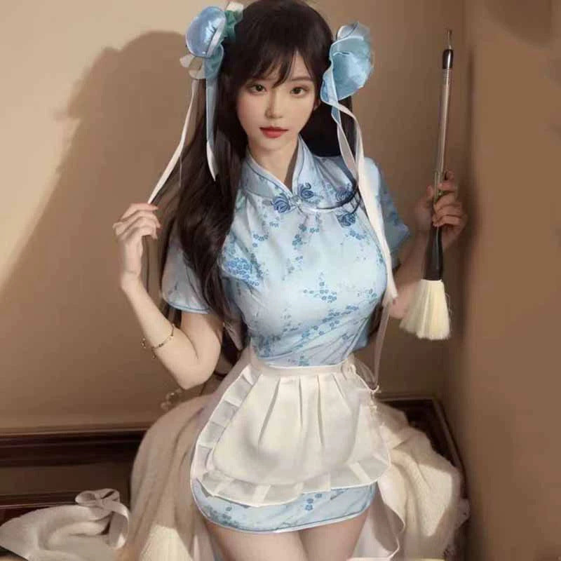 Cheongsam cosplay Hanfu small kitchen maid dress erotic lingerie