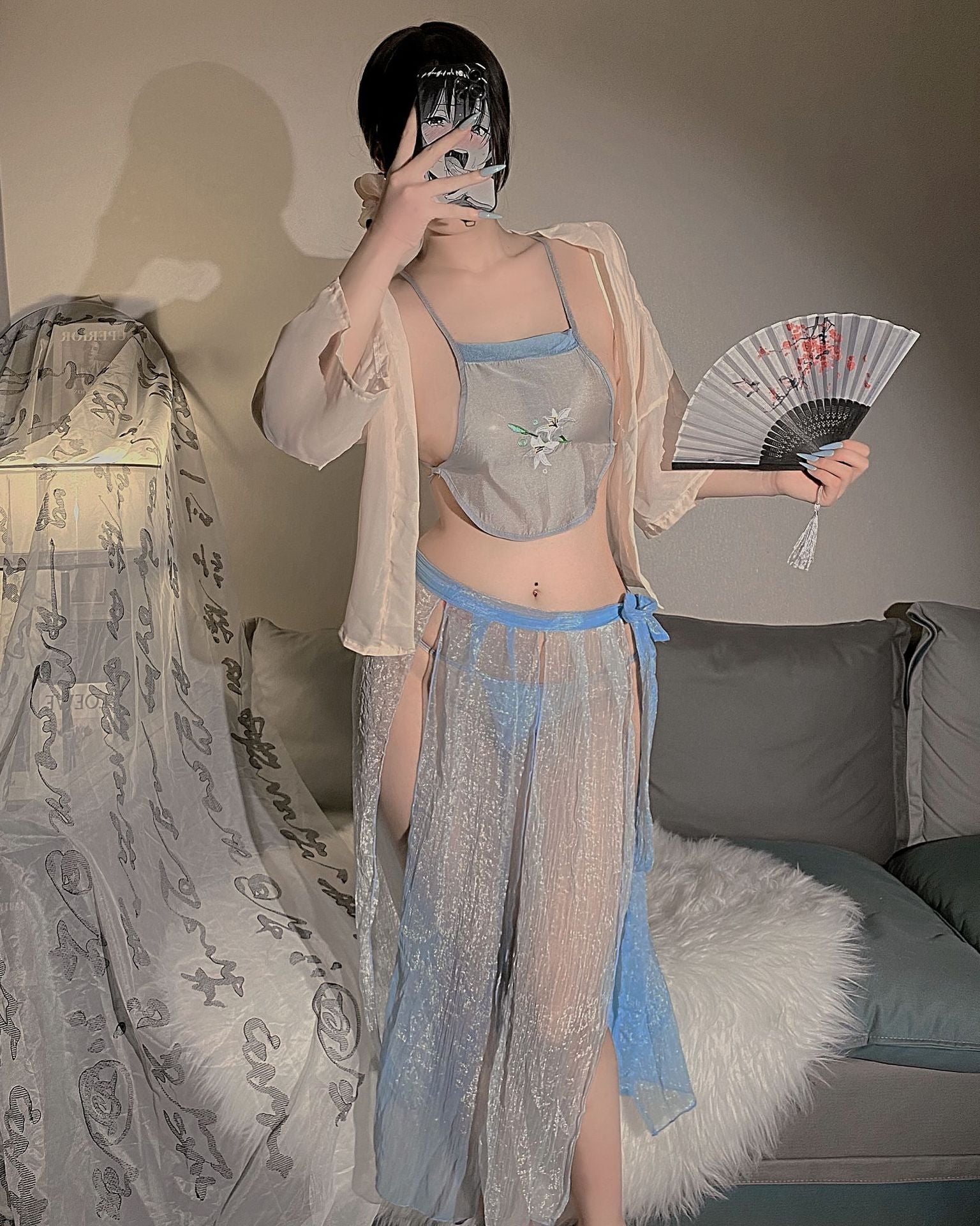 Embroidery cosplay bellyband cheongsam Hanfu erotic lingerie
