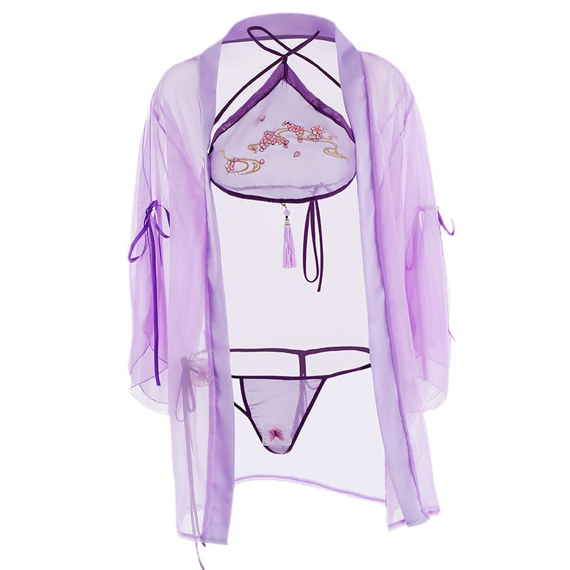 【梅香如故】Hanfu style lingerie with floral embroidery and ancient style perspective pajamas