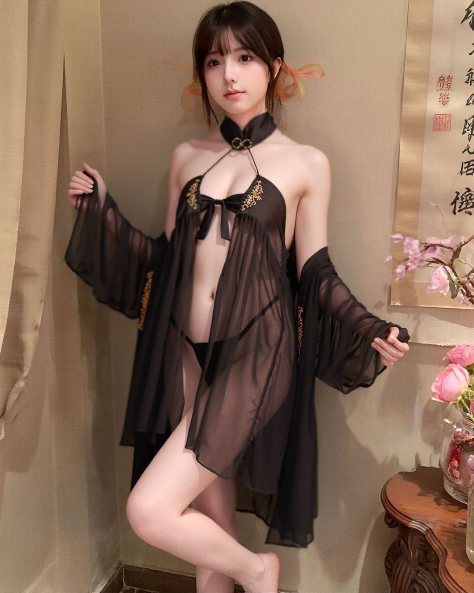 Antique Hanfu style lingerie and sexy bellyband set