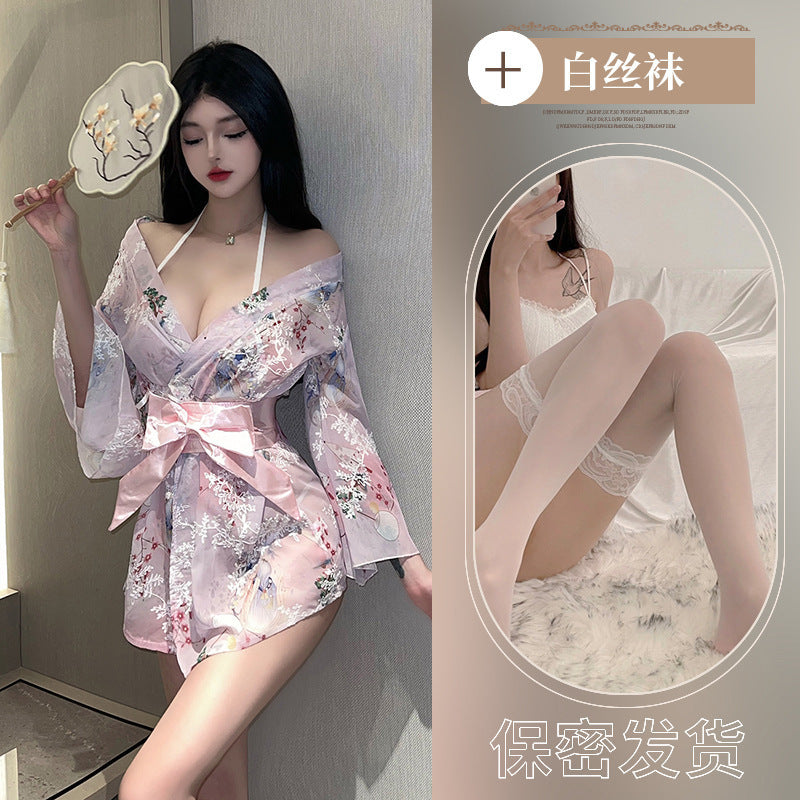 Hanfu sexy lingerie women's kimono bathrobe bow sexy pajamas