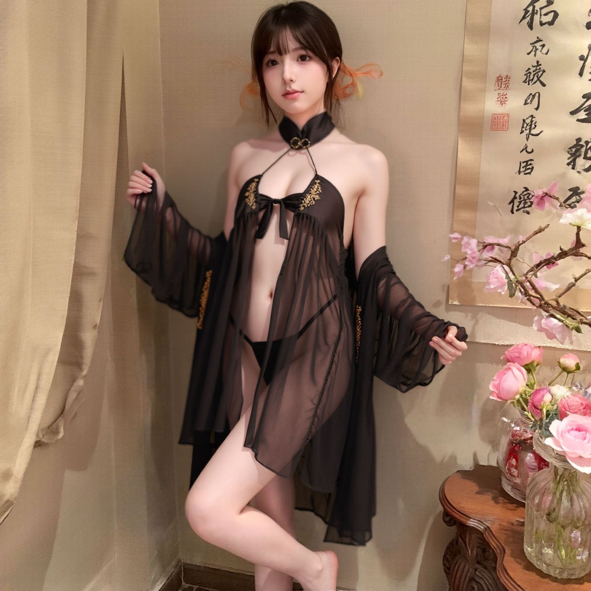 Antique Hanfu style lingerie and sexy bellyband set