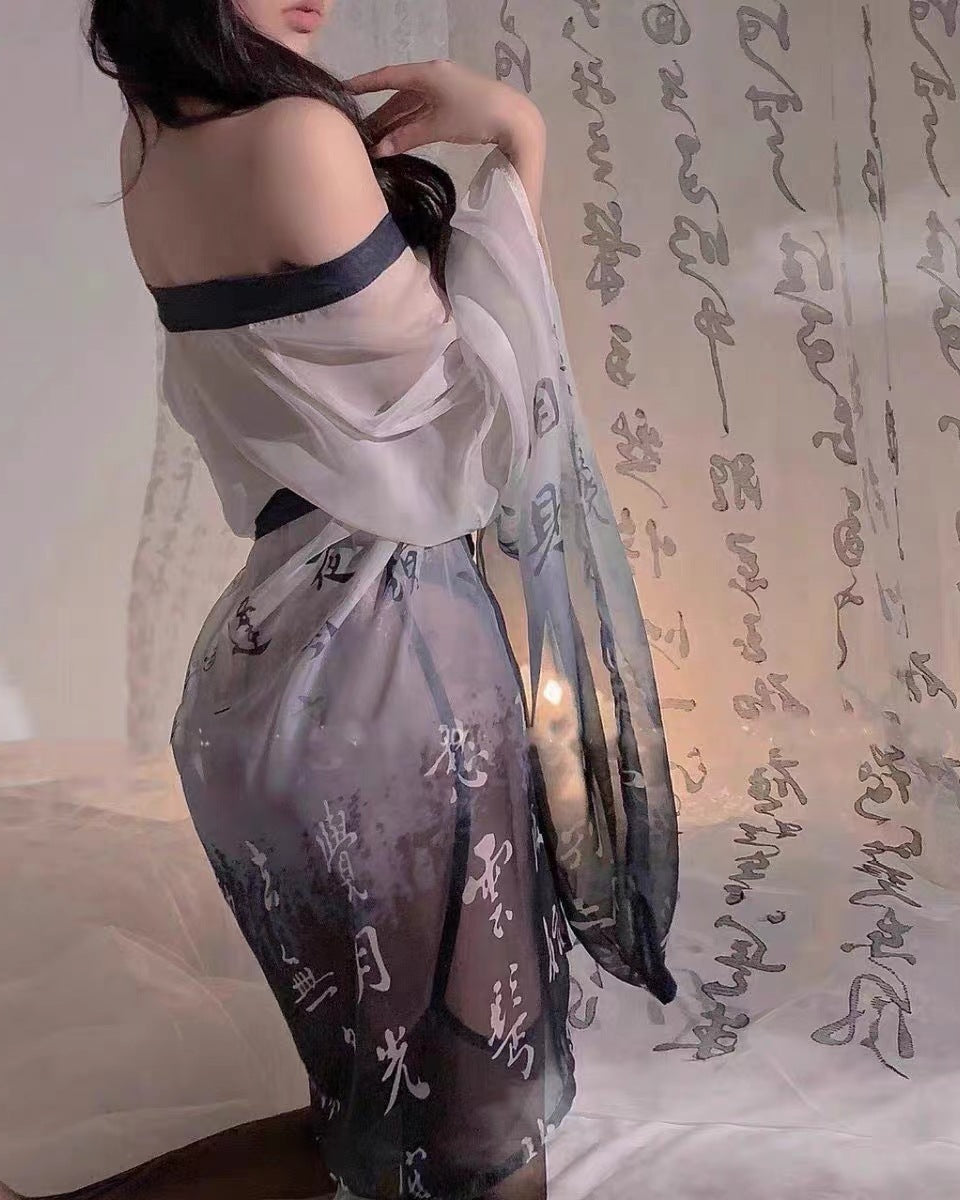 Antique ink print Hanfu sleepwear sexy lingerie