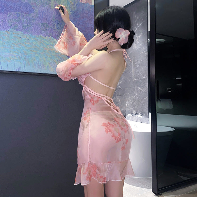 Sleeveless strapless Hanfu nightgown and erotic lingerie set