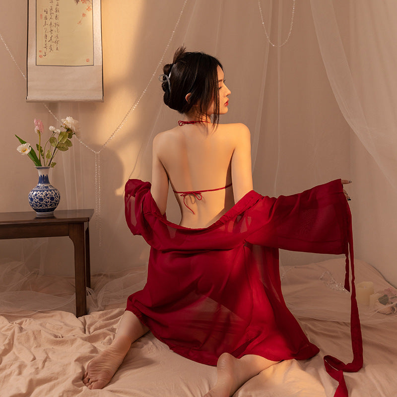 【红肚兜】Hanfu erotic lingerie, see through short skirt, bellyband, pajama set