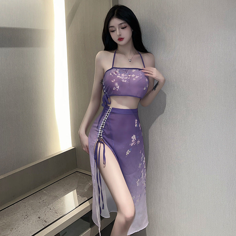 Sexy lingerie role-playing Hanfu transparent qipao set