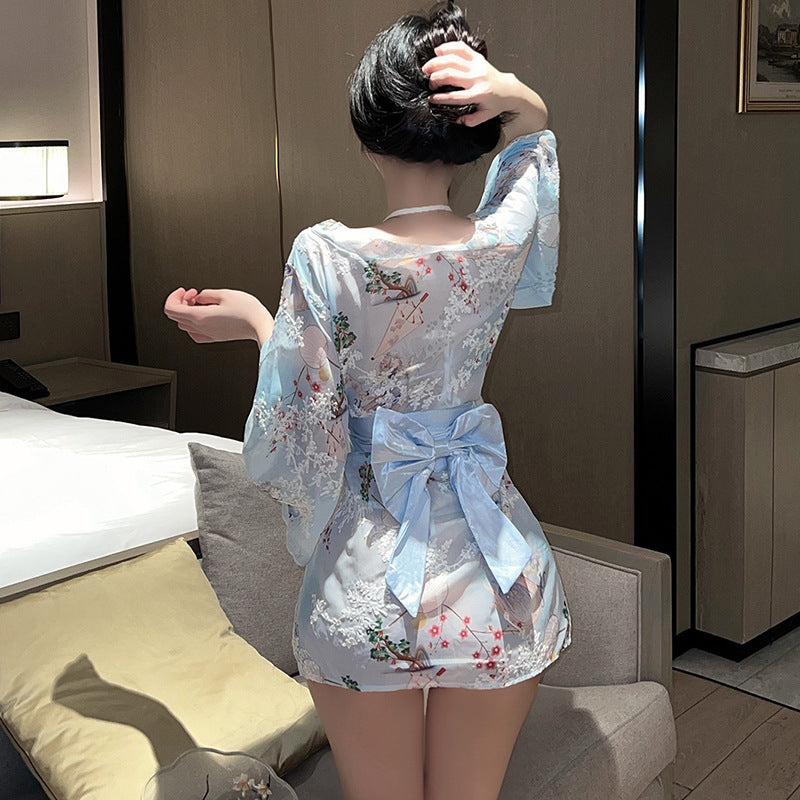 Hanfu sexy lingerie women's kimono bathrobe bow sexy pajamas