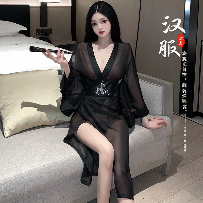 Chinese style long skirt embroidered Hanfu erotic lingerie set one-piece skirt