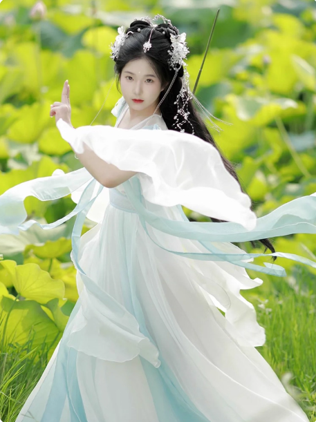 Hanfu Female Immortal Swordsman Style Cool and Cold Cross Collar Wide Sleeves Flowing Immortal Skirt Ancient Costume Spring and Autumn