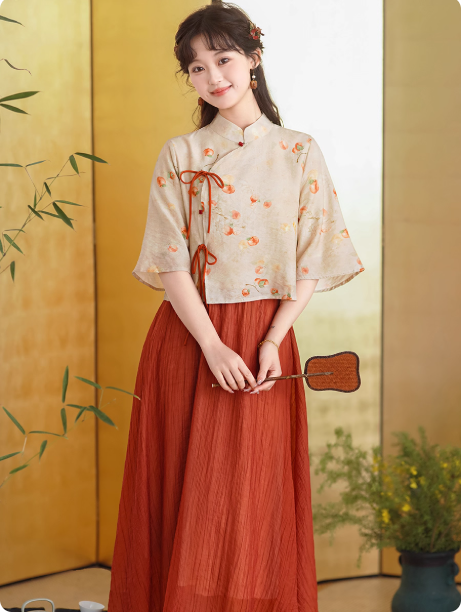 Chinese Republican-style girl's cheongsam Hanfu suit