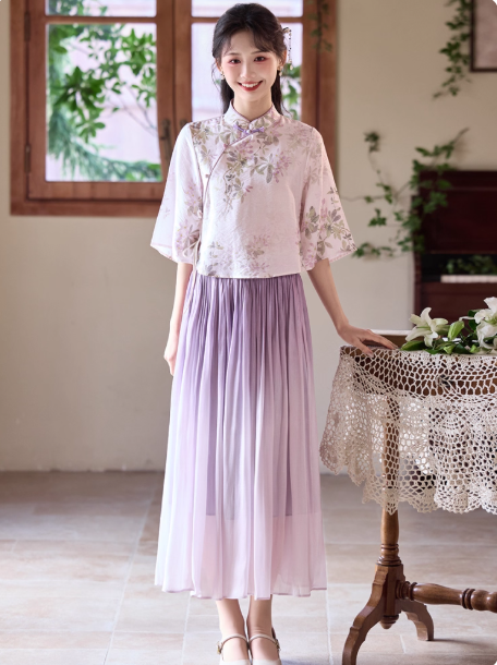 Chinese Republican-style girl's cheongsam Hanfu suit