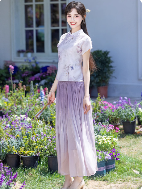 Chinese Republican-style girl's cheongsam Hanfu suit