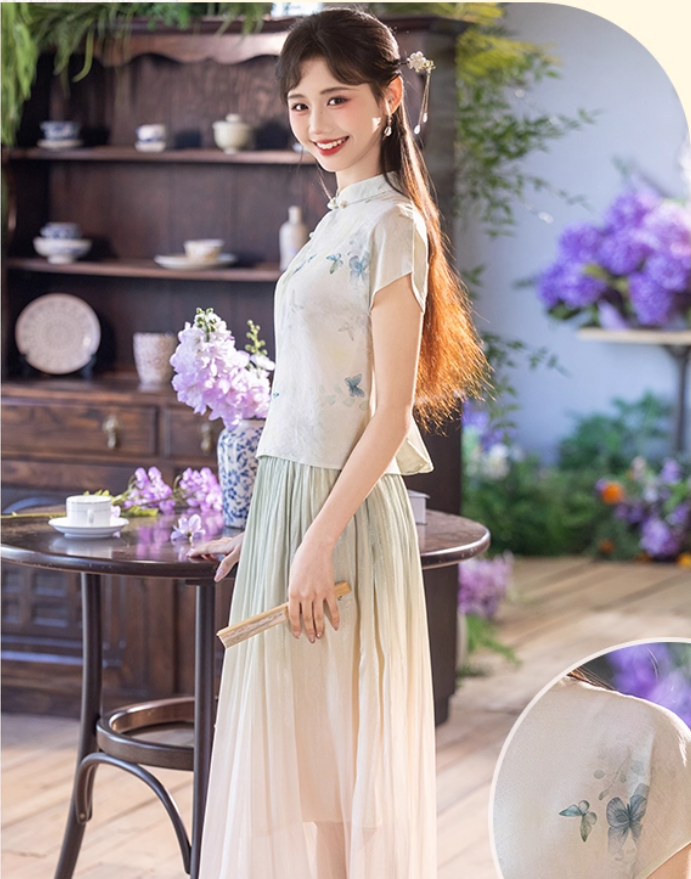 Chinese Republican-style girl's cheongsam Hanfu suit