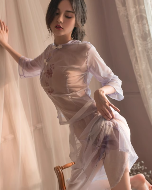 Elegant plus size Lingerie, transparent seductive Hanfu Lingerie pajamas