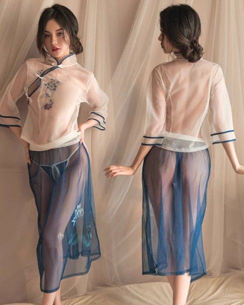 Elegant plus size Lingerie, transparent seductive Hanfu Lingerie pajamas
