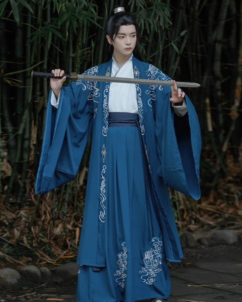 Hanfu waist length, Wei Jin Dynasty large sleeved shirt embroidered couple set