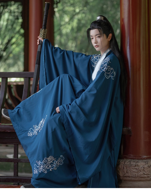 Hanfu waist length, Wei Jin Dynasty large sleeved shirt embroidered couple set