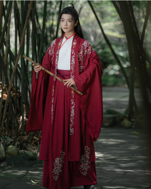 Hanfu waist length, Wei Jin Dynasty large sleeved shirt embroidered couple set