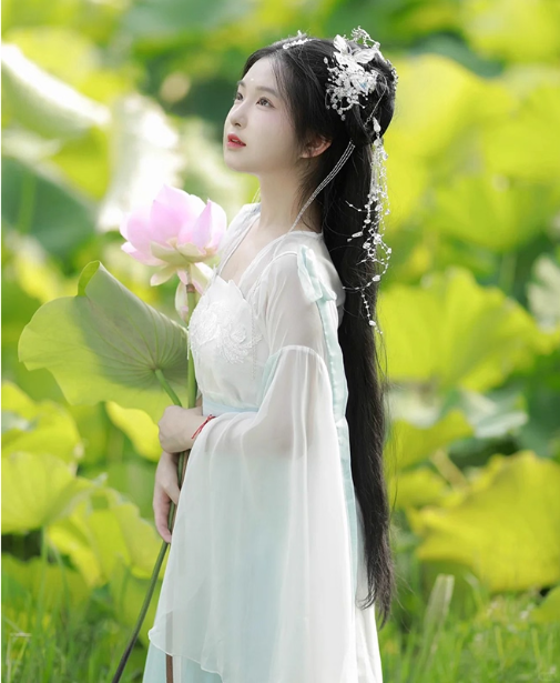 Hanfu Female Immortal Swordsman Style Cool and Cold Cross Collar Wide Sleeves Flowing Immortal Skirt Ancient Costume Spring and Autumn