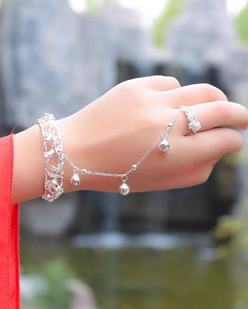 Ancient style bracelet, Chinese style bracelet, ring in one, Hanfu, open bracelet, butterfly tassel, bell, palace