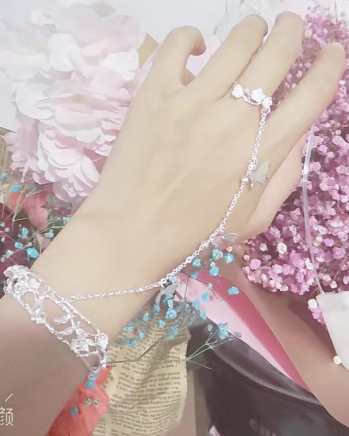 Ancient style bracelet, Chinese style bracelet, ring in one, Hanfu, open bracelet, butterfly tassel, bell, palace