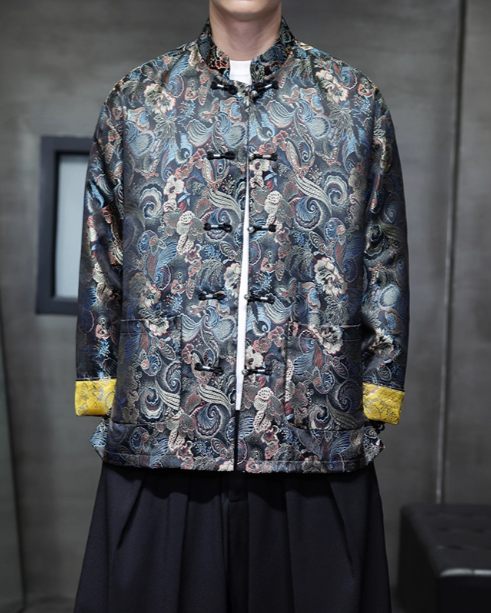 Tang style jacquard jacket men's Chinese Zen tea costume Hanfu