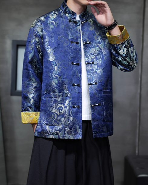 Tang style jacquard jacket men's Chinese Zen tea costume Hanfu