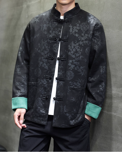 Tang style jacquard jacket men's Chinese Zen tea costume Hanfu