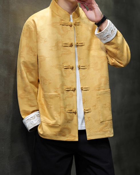 Tang style jacquard jacket men's Chinese Zen tea costume Hanfu