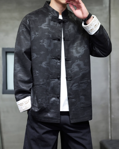 Tang style jacquard jacket men's Chinese Zen tea costume Hanfu