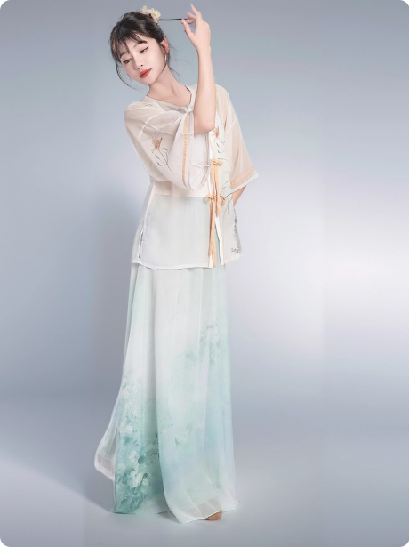 Ming-Style Hanfu Dress with Round Collar and Horse Face Skirt