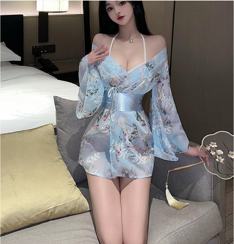 Hanfu sexy lingerie bathrobe bow pajamas kimono set