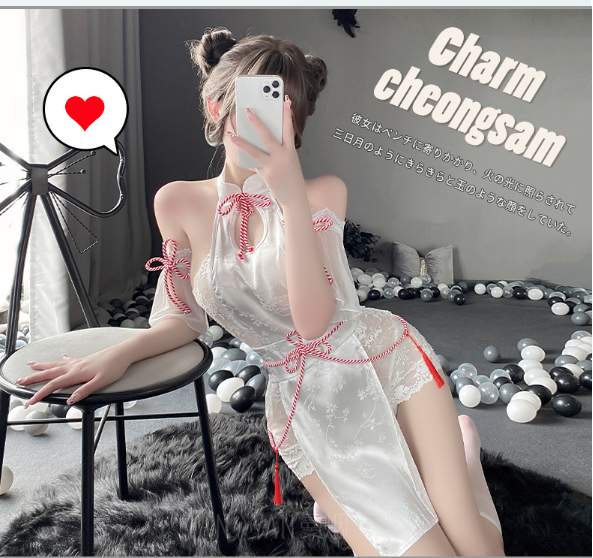 Hanfu lingerie sexy hollow qipao ancient style set hair replacement