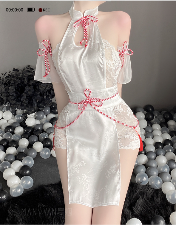 Hanfu lingerie sexy hollow qipao ancient style set hair replacement