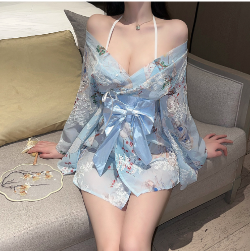 Hanfu sexy lingerie women's kimono bathrobe bow sexy pajamas