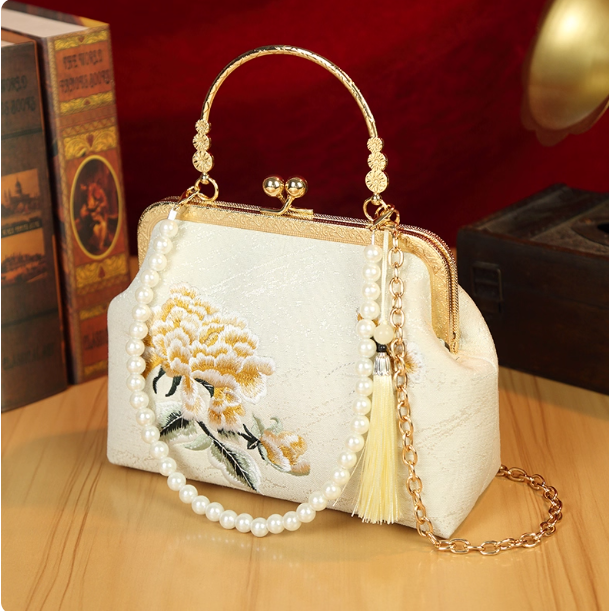 Embroidered cheongsam bag Hanfu bag shoulder cross pearl handbag