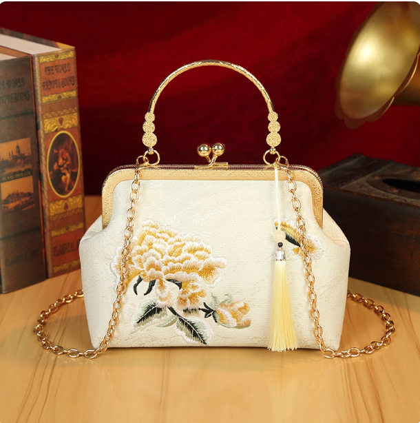 Embroidered cheongsam bag Hanfu bag shoulder cross pearl handbag