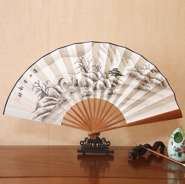 Xuan paper fan, Chinese style folding fan, ancient style landscape fan