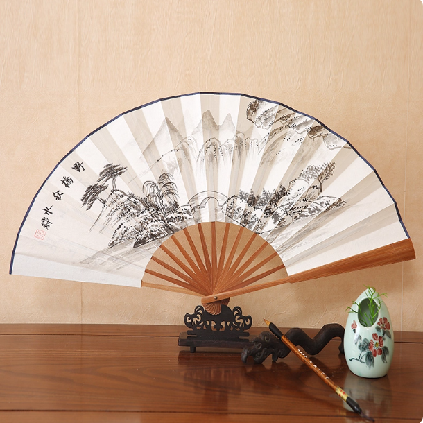 Xuan paper fan, Chinese style folding fan, ancient style landscape fan