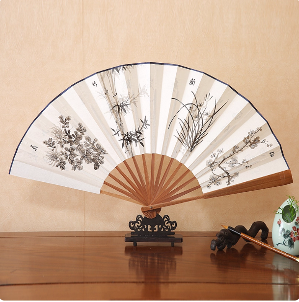 Xuan paper fan, Chinese style folding fan, ancient style landscape fan