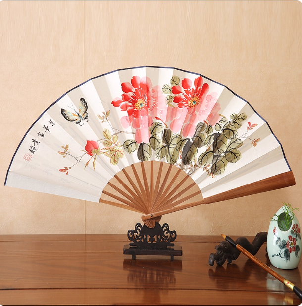 Xuan paper fan, Chinese style folding fan, ancient style landscape fan